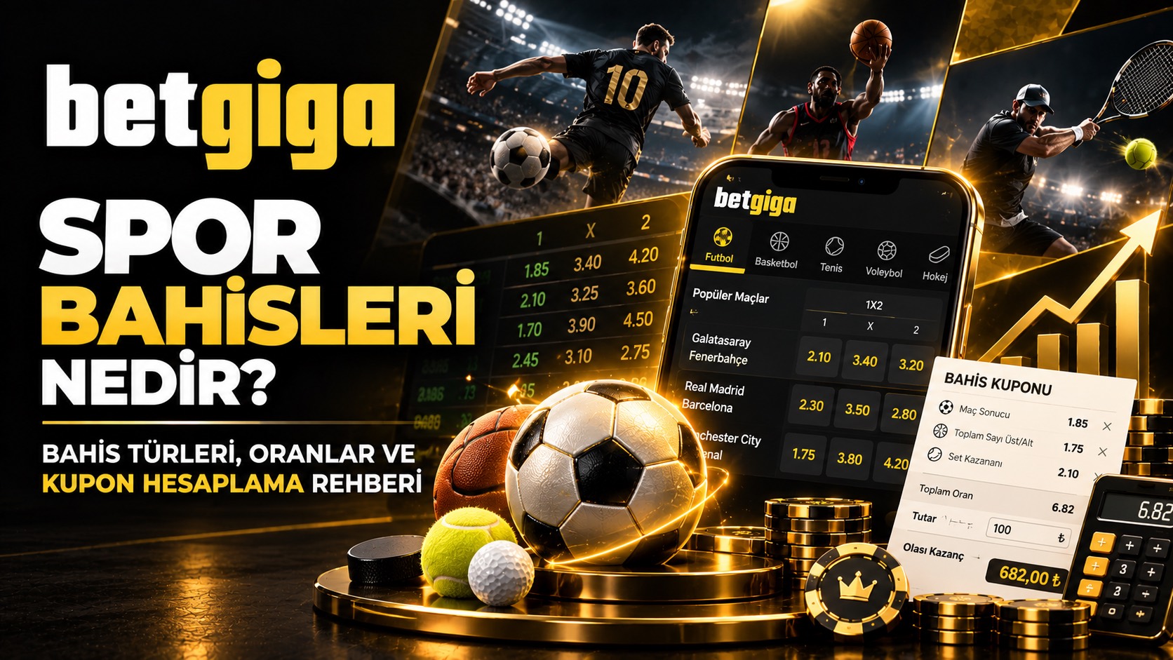 Futbol bahis türleri için maç sonucu 1-X-2 oranlarını gösteren mobil bahis ekranı ve futbol topu